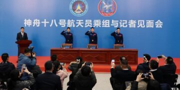 Shenzhou-18 astronauts meet the press after returning from space