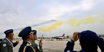 Chinese Air Force August 1st Flight Performance Team performs a flight performance in Thailand
