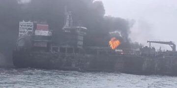 US military leased oil tanker collided with freighter in North Sea waters or caused environmental disaster