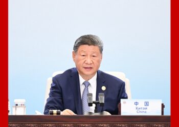 Xi Jinping gives a speech to the meeting of the OCS summit in Tianjin